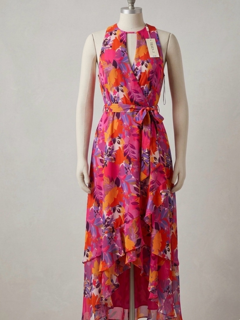 julia jordan Pink & Orange Floral High-Low Halter Maxi Dress